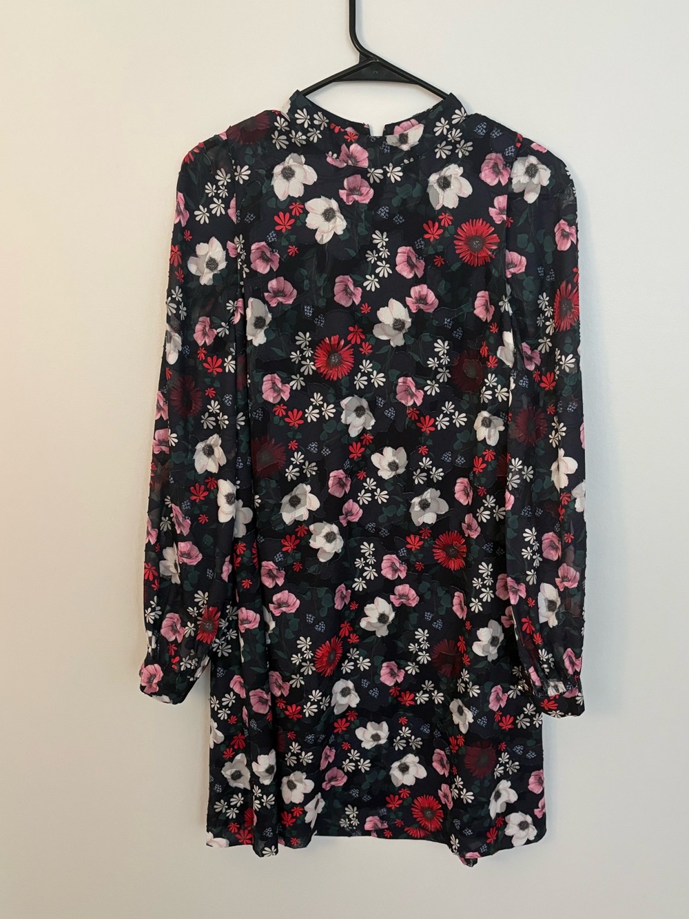 Ted Baker Black Floral Mini Dress with Pink and White Blooms